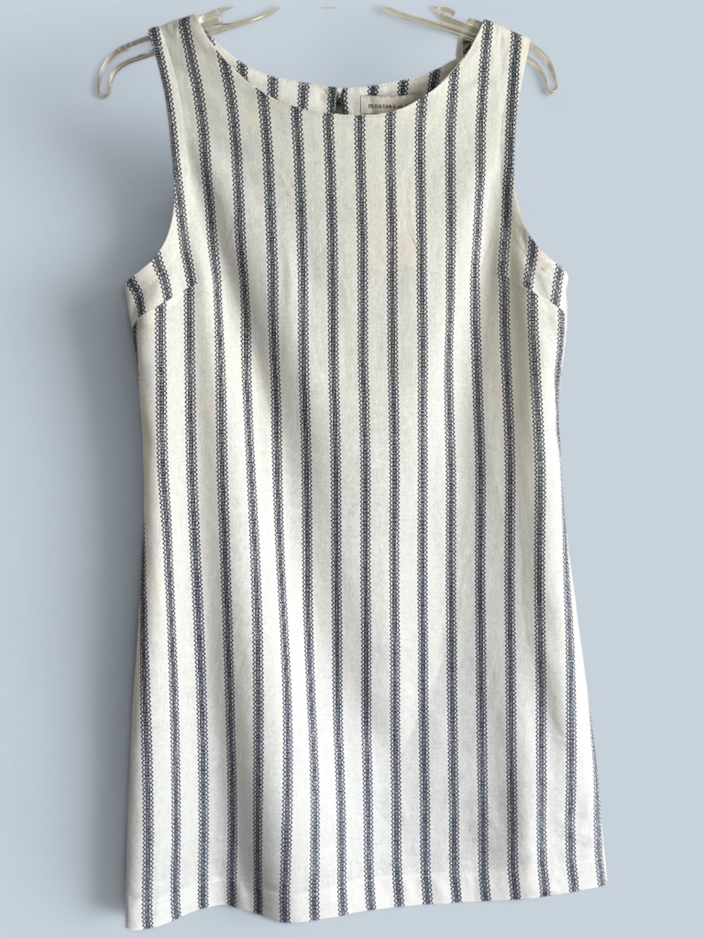 Monteau Los Angeles White Striped Linen Blend Sheath Mini Dress Size M NWT